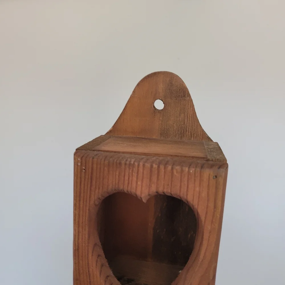 VTG Heart Wood Curio Display Shadow box shelf Vintage Cottage Core Grandma